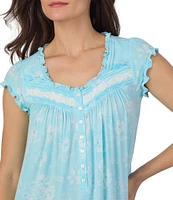 Eileen West Floral Print Cap Sleeve Sweetheart Neck Jersey Knit Nightgown
