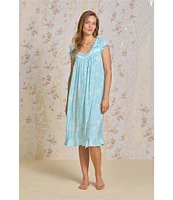 Eileen West Floral Print Cap Sleeve Sweetheart Neck Jersey Knit Nightgown