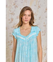 Eileen West Floral Print Cap Sleeve Sweetheart Neck Jersey Knit Nightgown