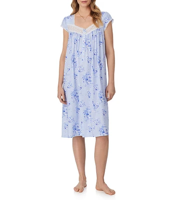 Eileen West Floral Print Cap Sleeve Sweetheart Neck Jersey Knit Waltz Nightgown