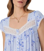 Eileen West Floral Print Cap Sleeve Sweetheart Neck Jersey Knit Waltz Nightgown