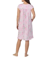 Eileen West Floral Print Cap Sleeve Sweetheart Neck Knit Waltz Nightgown