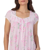 Eileen West Floral Print Cap Sleeve Sweetheart Neck Knit Waltz Nightgown