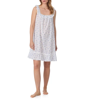 Eileen West Floral Print Sleeveless Square Neck Woven Cotton Short Chemise