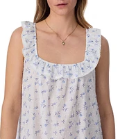 Eileen West Floral Print Sleeveless Square Neck Woven Cotton Short Chemise