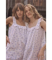 Eileen West Floral Print Sleeveless Square Neck Woven Cotton Short Chemise