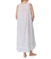 Eileen West Floral Print Sleeveless Square Neck Woven Swiss Dot Ballet Nightgown