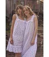 Eileen West Floral Print Sleeveless Square Neck Woven Swiss Dot Ballet Nightgown