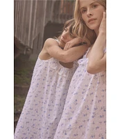 Eileen West Floral Print Sleeveless Square Neck Woven Swiss Dot Ballet Nightgown