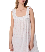 Eileen West Floral Print Sleeveless Square Neck Woven Swiss Dot Chemise
