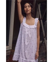 Eileen West Floral Print Sleeveless Square Neck Woven Swiss Dot Chemise