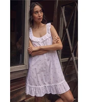 Eileen West Floral Print Sleeveless Square Neck Woven Swiss Dot Chemise