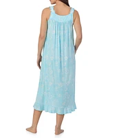 Eileen West Floral Print Sleeveless Sweetheart Neck Jersey Knit Ballet Nightgown