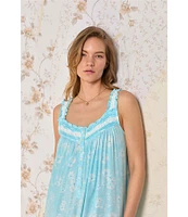 Eileen West Floral Print Sleeveless Sweetheart Neck Jersey Knit Ballet Nightgown
