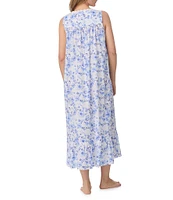 Eileen West Floral Print Sleeveless Sweetheart Neck Woven Cotton Ballet Nightgown