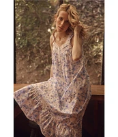 Eileen West Floral Print Sleeveless Sweetheart Neck Woven Cotton Ballet Nightgown