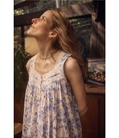 Eileen West Floral Print Sleeveless Sweetheart Neck Woven Cotton Ballet Nightgown