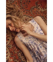 Eileen West Floral Print Sleeveless Sweetheart Neck Woven Cotton Ballet Nightgown