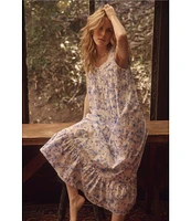 Eileen West Floral Print Sleeveless Sweetheart Neck Woven Cotton Ballet Nightgown