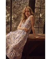 Eileen West Floral Print Sleeveless Sweetheart Neck Woven Cotton Ballet Nightgown