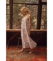 Eileen West Floral Print Sleeveless Sweetheart Neck Woven Cotton Ballet Nightgown