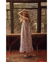 Eileen West Floral Print Sleeveless Sweetheart Neck Woven Cotton Ballet Nightgown