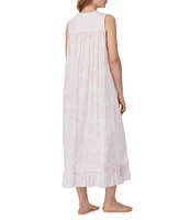 Eileen West Floral Print Sleeveless Sweetheart Neck Woven Cotton Long Nightgown