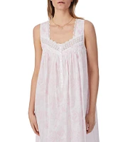 Eileen West Floral Print Sleeveless Sweetheart Neck Woven Cotton Long Nightgown
