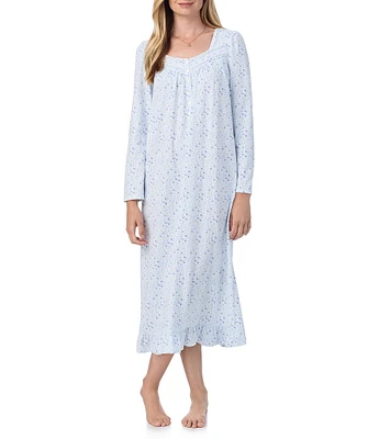 Eileen West Floral Print Soft Cotton Long Sleeve Sweetheart Neckline Nightgown