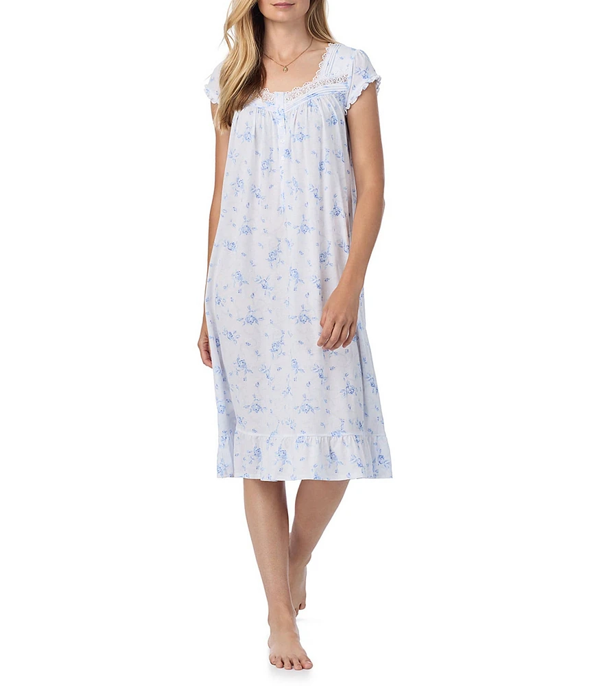 Eileen West Floral Print Soft Cotton Modal Knit Cap Sleeve Waltz Nightgown