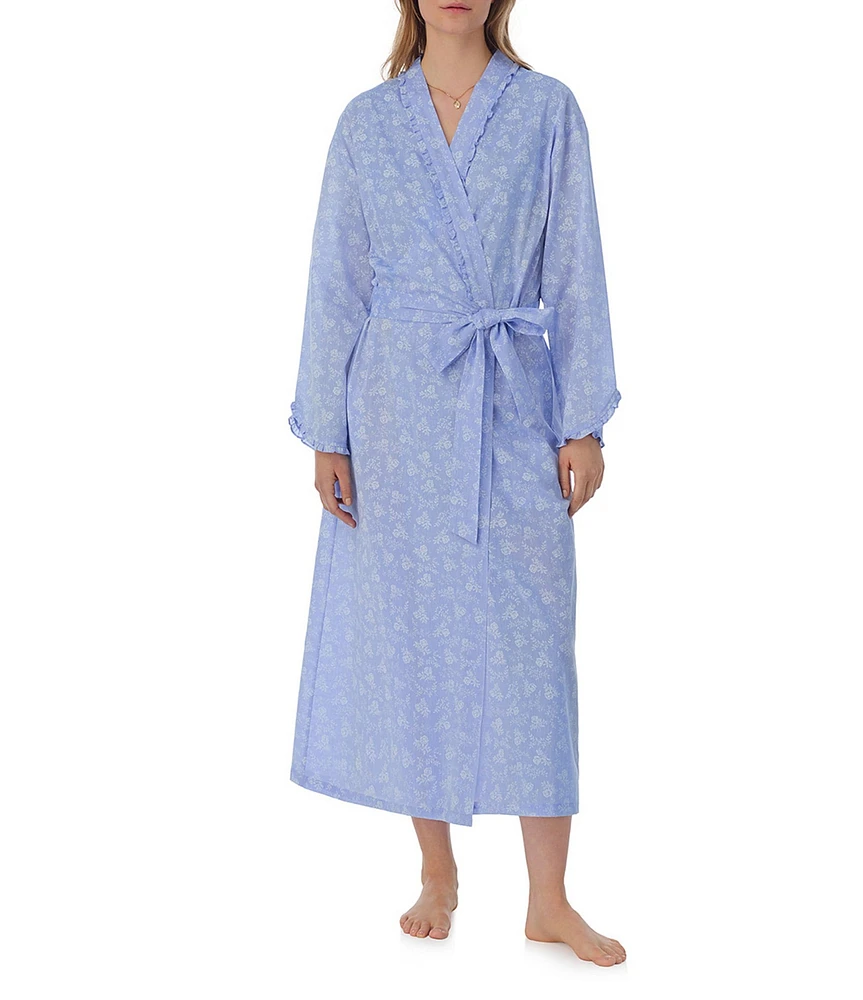 Eileen West Long Sleeve Floral Cotton Chambray Ballet Robe