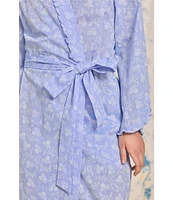 Eileen West Long Sleeve Floral Cotton Chambray Ballet Robe