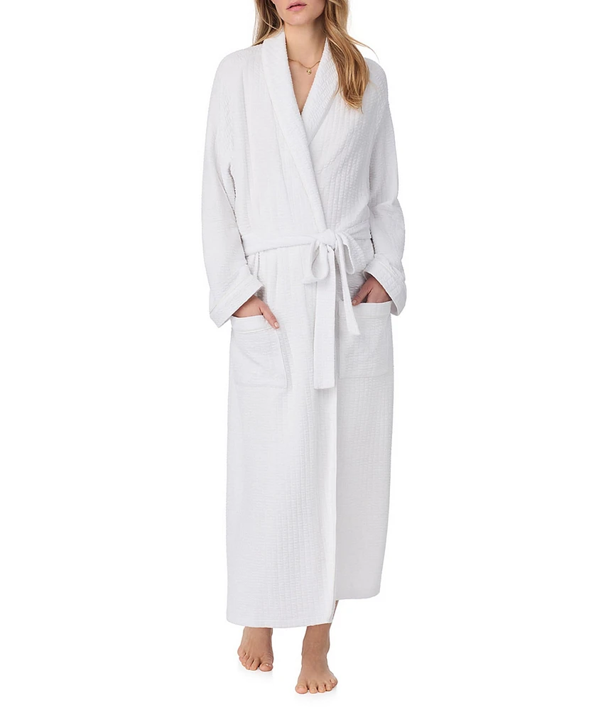 Eileen West Long Sleeve Shawl Collar Silky Waffle Knit Long Robe