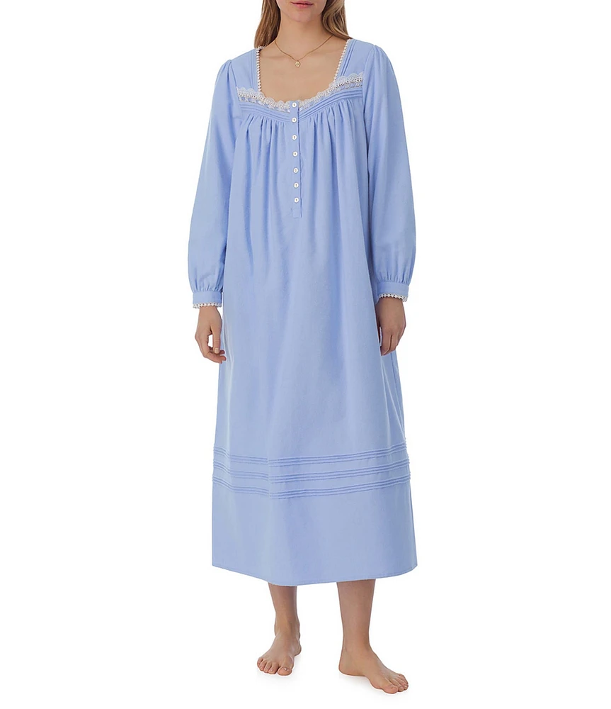 Eileen West Long Sleeve Sweetheart Neck Cotton Flannel Ballet Nightgown