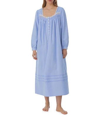 Eileen West Long Sleeve Sweetheart Neck Cotton Flannel Ballet Nightgown