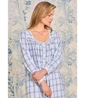 Eileen West Long Sleeve Sweetheart Neck Cotton Flannel Plaid Ballet Nightgown