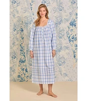 Eileen West Long Sleeve Sweetheart Neck Cotton Flannel Plaid Ballet Nightgown