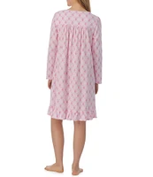 Eileen West Long Sleeve Sweetheart Neck Cotton Jersey Diamond Rose Short Nightgown