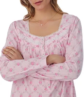 Eileen West Long Sleeve Sweetheart Neck Cotton Jersey Diamond Rose Short Nightgown