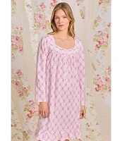 Eileen West Long Sleeve Sweetheart Neck Cotton Jersey Diamond Rose Short Nightgown