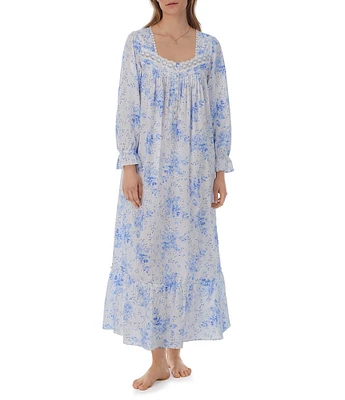 Eileen West Long Sleeve Sweetheart Neck Woven Floral Ballet Nightgown