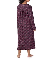 Eileen West Plus Size Ditsy Floral Cotton Knit Long Sleeve Sweetheart Neck Long Nightgown