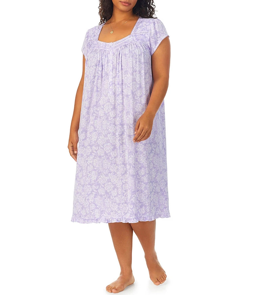 Eileen West Plus Size Floral Modal Jersey Cap Sleeve Sweetheart Neck Waltz Nightgown