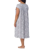 Eileen West Plus Size Floral Modal Knit Short Sleeve Sweetheart Neck Nightgown