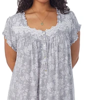 Eileen West Plus Size Floral Modal Knit Short Sleeve Sweetheart Neck Nightgown