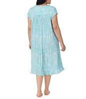 Eileen West Plus Size Floral Print Cap Sleeve Sweetheart Neck Jersey Knit Nightgown