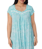 Eileen West Plus Size Floral Print Cap Sleeve Sweetheart Neck Jersey Knit Nightgown