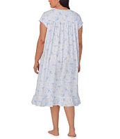 Eileen West Plus Size Floral Print Cap Sleeve Sweetheart Neck Jersey Knit Waltz Nightgown