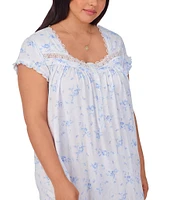 Eileen West Plus Size Floral Print Cap Sleeve Sweetheart Neck Jersey Knit Waltz Nightgown