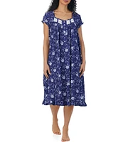 Eileen West Plus Size Floral Print Cap Sleeve Sweetheart Neck Jersey Knit Waltz Nightgown